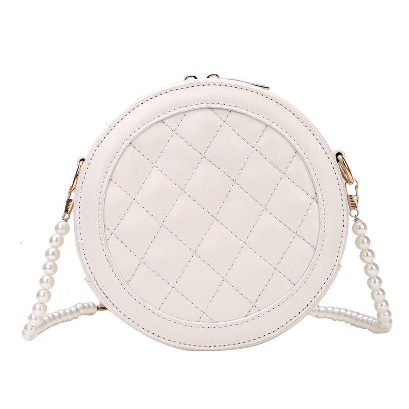 Foreign style Lingge pearl chain messenger small round bag