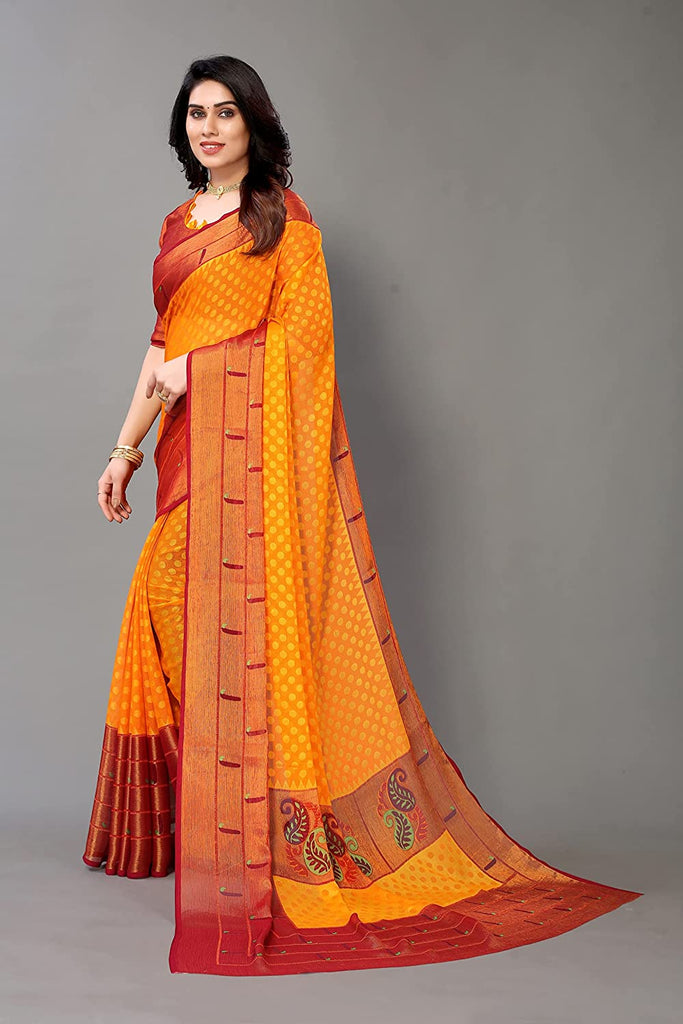 Designer Women's Chiffon Brasso Printed Saree With Blouse Piece Indian Traditional Saree Wedding Dress Handmade Famous Actress Style Party Wear Free Size  Ethenic Wear Clothes For Women Embroidered