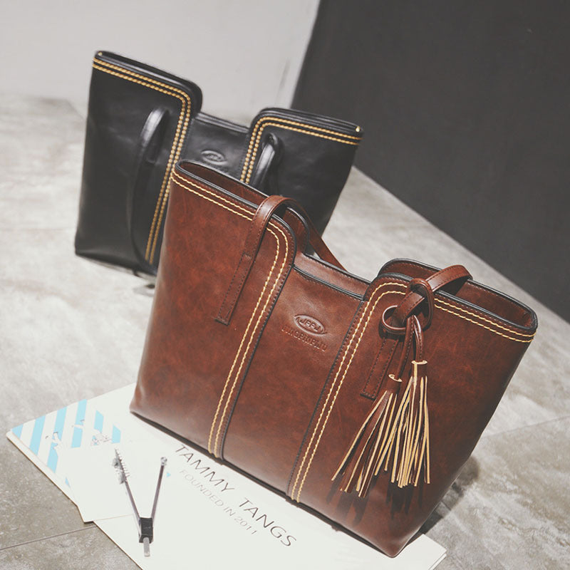 Thick line big bag tassel portable casual shoulder bag