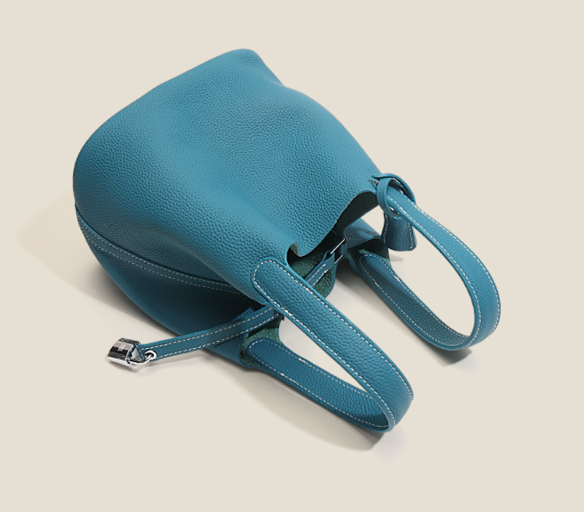 Colorblock Vegetable Basket Leather Bucket Bag