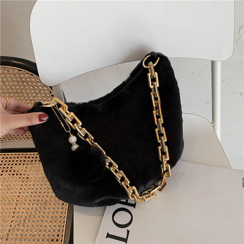 Stuffed Ball Pendant Fashion Metal Chain Shoulder Strap