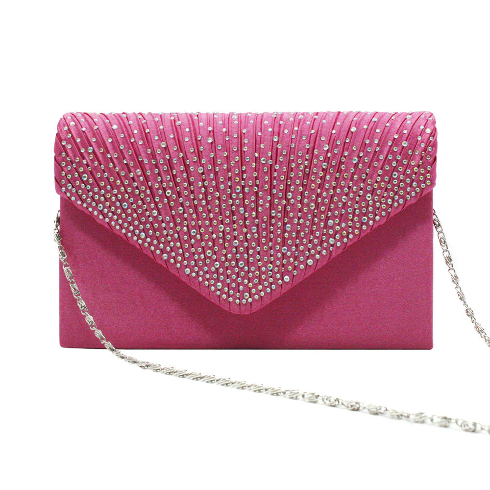 Satin Hot Drilling With Cover Dinner Bag European And American Clutch Chain Cross-shoulder Bag