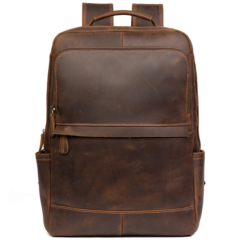 Retro Genuine Leather Casual Top Layer Cowhide Handmade Business Computer Backpack