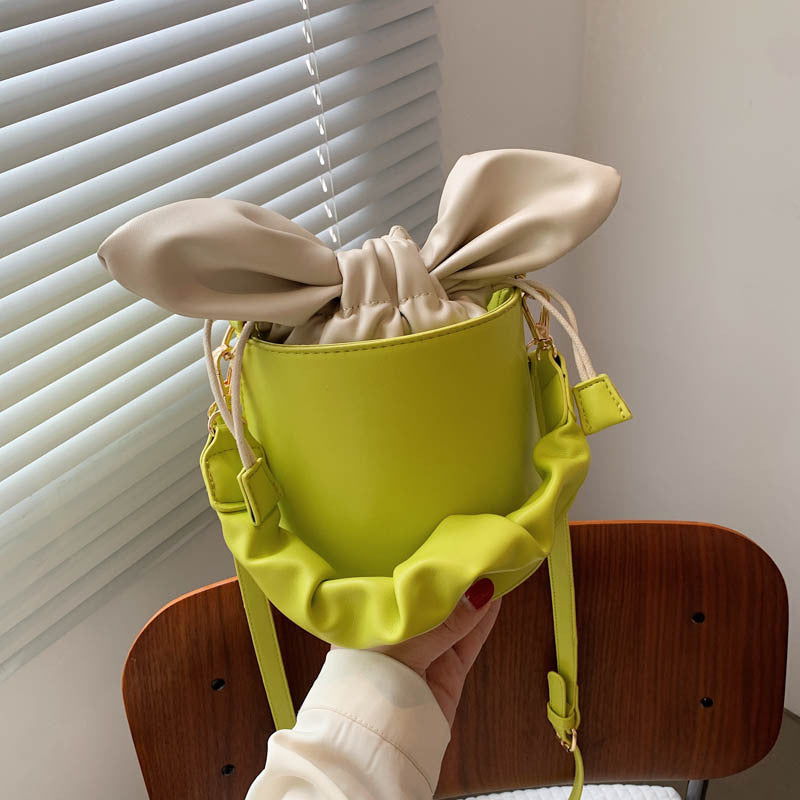 Cute Rabbit Ears Girl Heart Tie Bucket Pleated Handbag