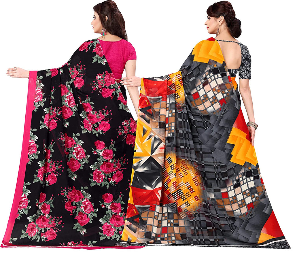 PACK OF 2 - Women's Bhagalpuri Georgette Saree Indian Traditional Saree Wedding Dress Handmade Famous Actress Style Party Wear Free Size  Ethenic Wear Clothes For Women