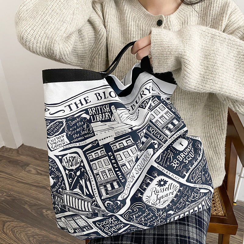 Retro Illustration Handbag Female Ins