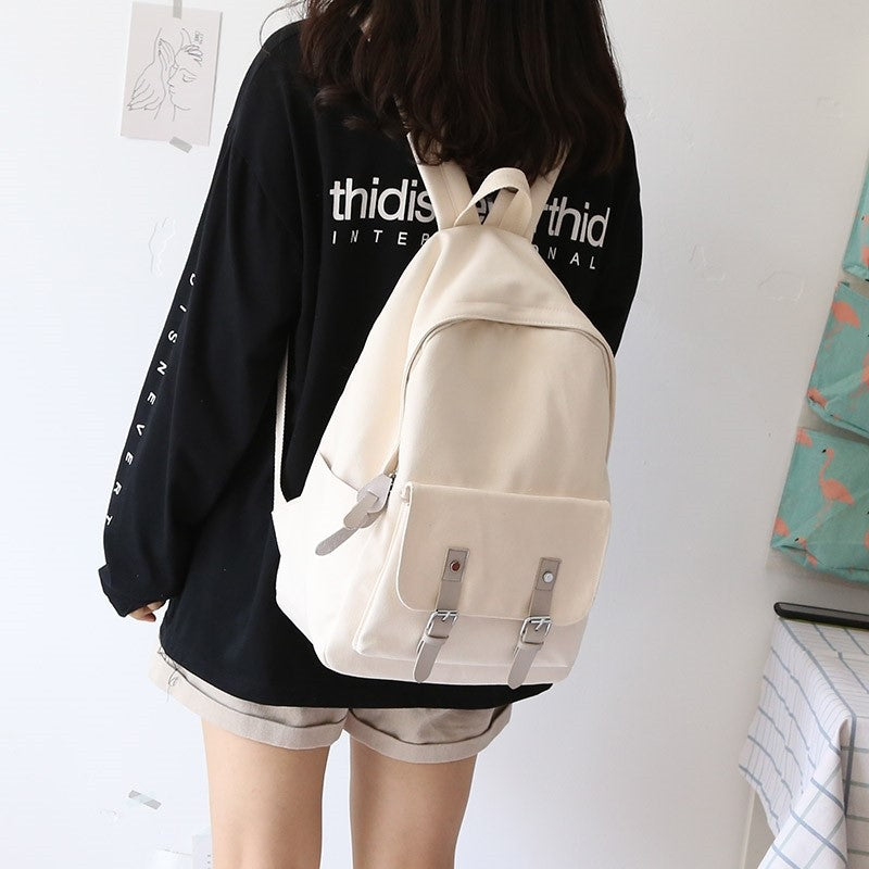 Simple Solid Color College Student Backpack Female Shoulders