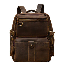 Leather Wide Shoulder Strap Travel Cowhide Backpack