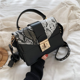 Snake pattern fashion lock ladies small square bag