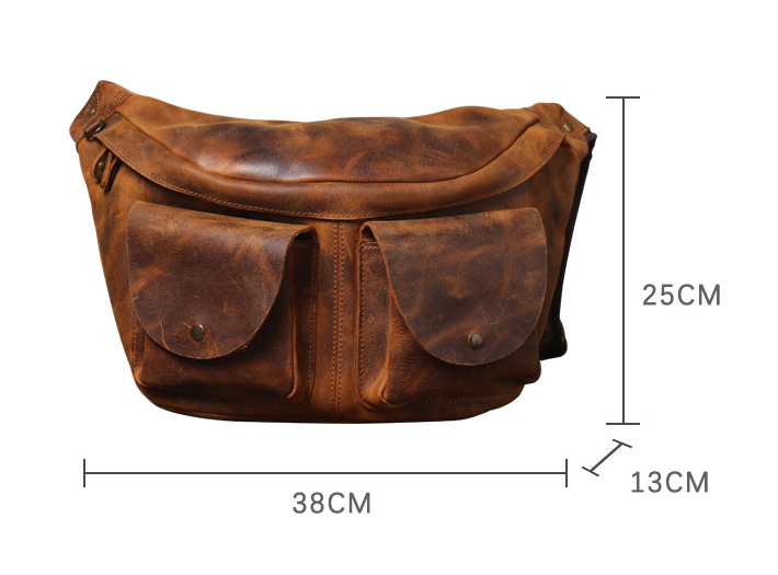 First Layer Cowhide Genuine Leather Large Capacity Waist Bag