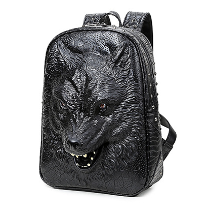 3D Wolf Head Student Backpack Korean Edition Bags Shoulder Bags for Men and Women