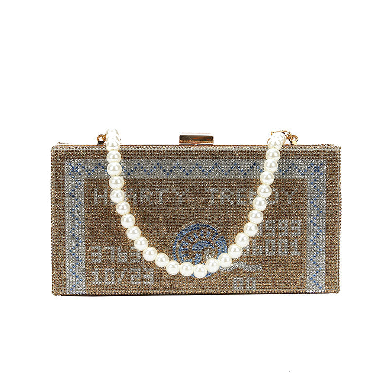 Diamond Face Letters Diamond Pearl Beaded Small Square Bag