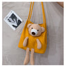 Women's Canvas Bag Shoulder Lamb Fur Bear Ornaments