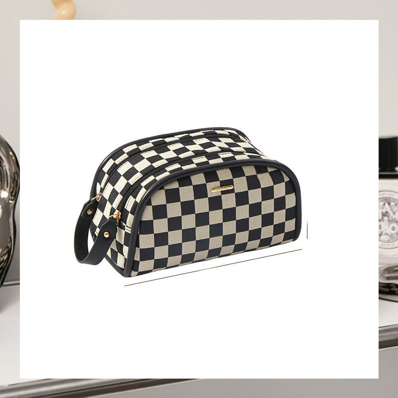 Chessboard Vanity Bag For Women Retro Large Capacity