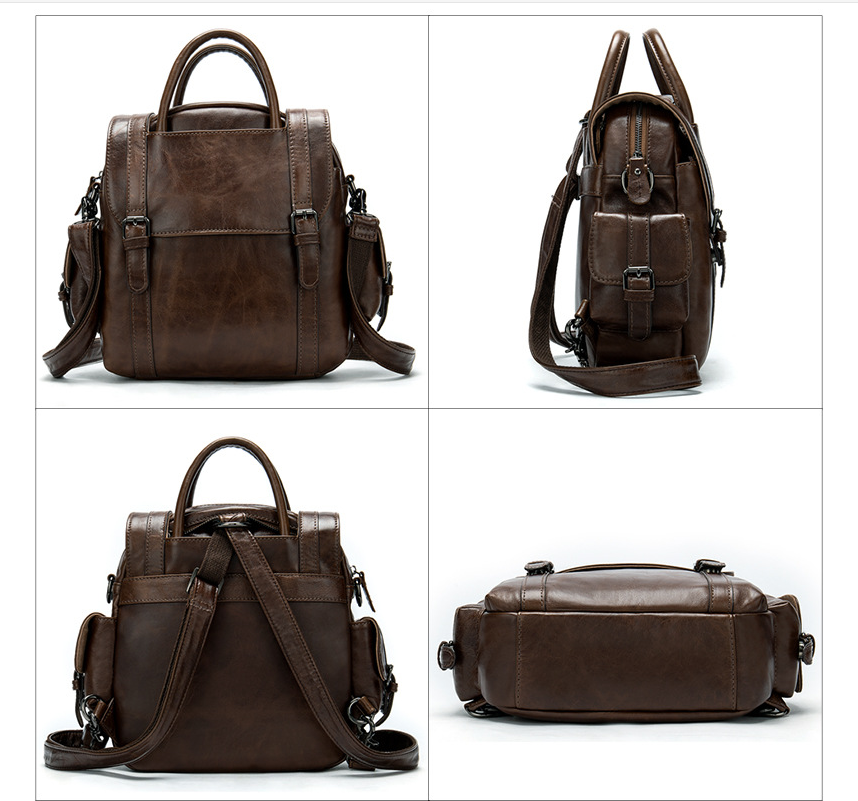 Multifunctional Retro Leather Backpack Women