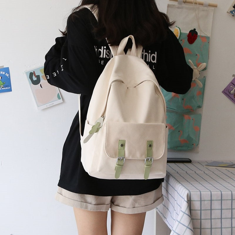 Simple Solid Color College Student Backpack Female Shoulders