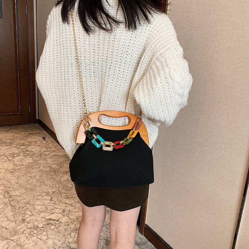 Fashion Wooden Clip One Shoulder Acrylic Chain Crossbody Bag