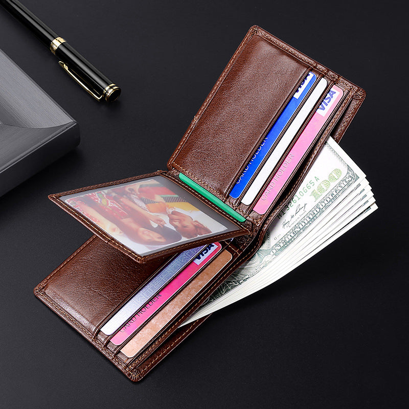 Anti-magnetic Theft Brush Retro Oil Leather Wallet Smooth Touch RFID Business Men Standard Wallet With Photo Window