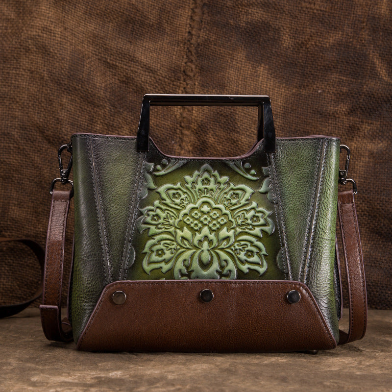 Female Baotou Top Layer Cowhide High-End Retro Craft Portable Diagonal Bag