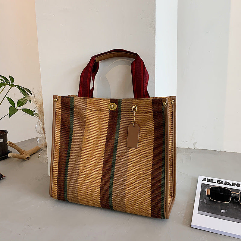 Fashion High-quality Striped Contrasting Color Shopping Bag