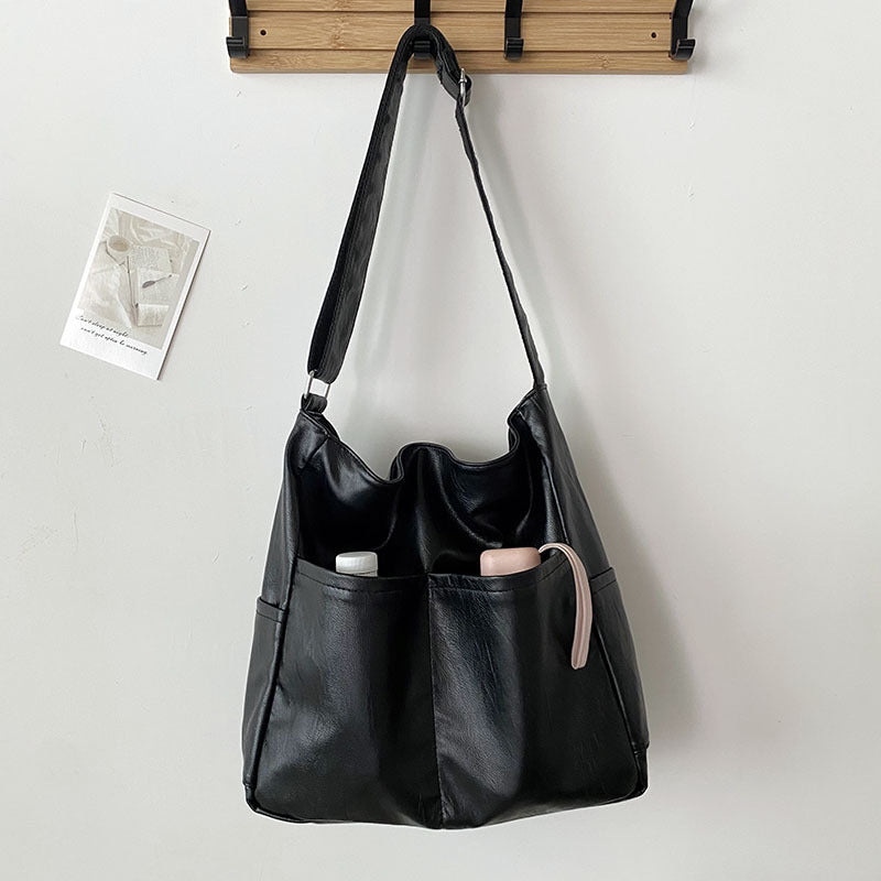 Women's Large Capacity Textured Soft Leather Bucket Bag