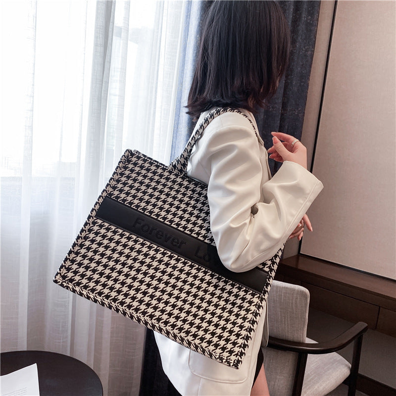 Houndstooth Tartan Large Capacity Shoulder Tote Bag