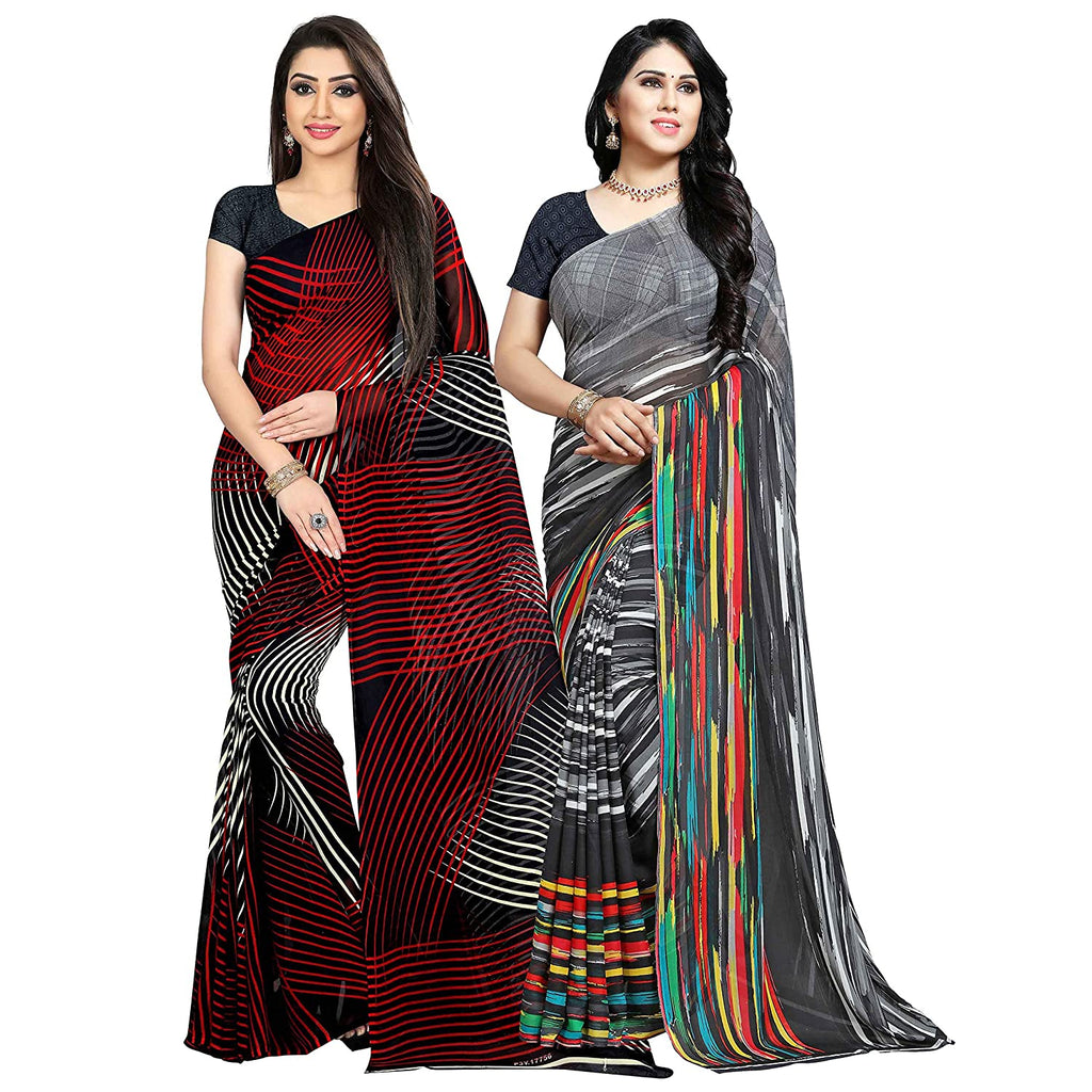 PACK OF 2 - Women's Bhagalpuri Georgette Saree Indian Traditional Saree Wedding Dress Handmade Famous Actress Style Party Wear Free Size  Ethenic Wear Clothes For Women