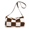 Ladies Winter New Plush Flower Check Bucket Bag