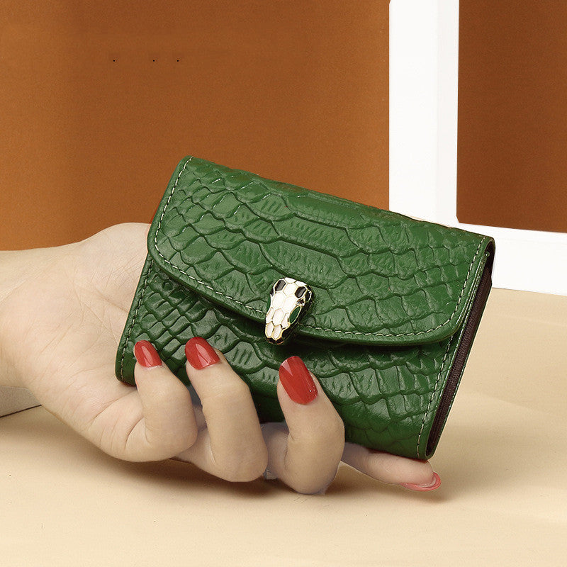 Snake Head Buckle Organ Card Holder Female Snake Embossed Leather