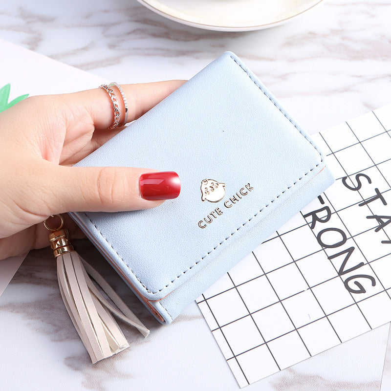 Three Fold Short Lady's Small Tassel Wallet Bag