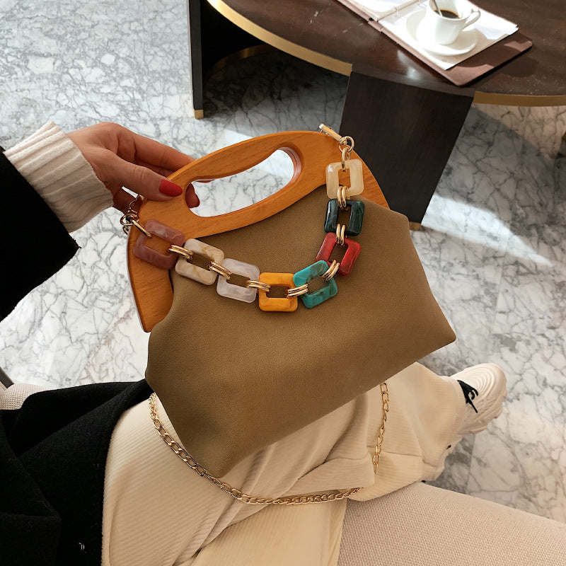 Fashion Wooden Clip One Shoulder Acrylic Chain Crossbody Bag
