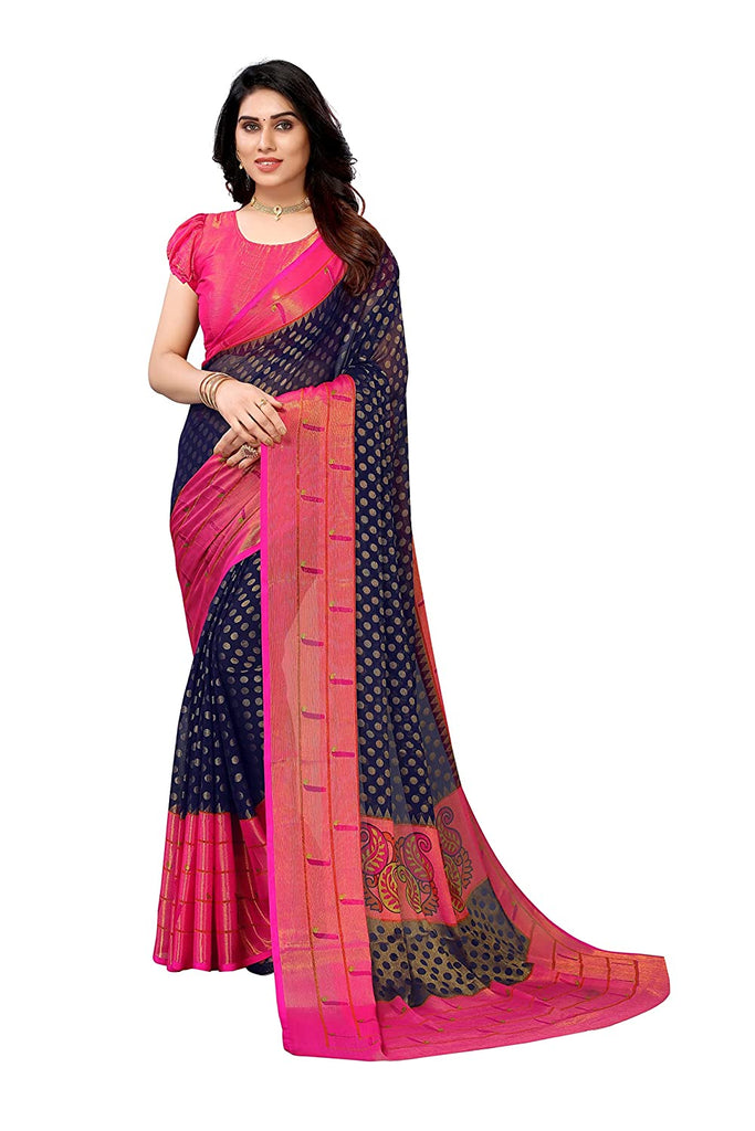 Designer Women's Chiffon Brasso Printed Saree With Blouse Piece Indian Traditional Saree Wedding Dress Handmade Famous Actress Style Party Wear Free Size  Ethenic Wear Clothes For Women Embroidered