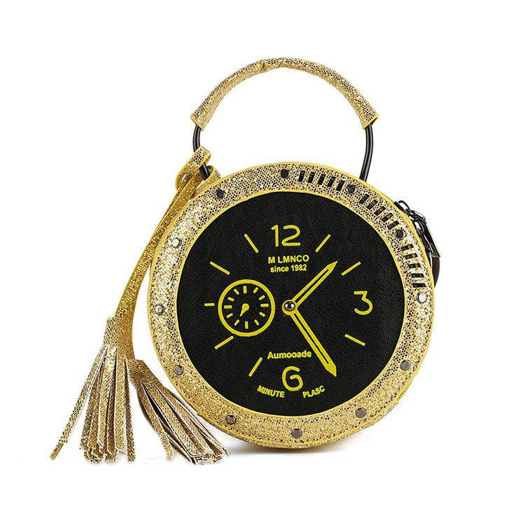 Personality Fun Clock Clock Sequins Reflective Tassel Female Tide Pu Messenger Bag