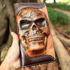 Cowhide Skull Ghost Head Men's Zipper Wallet