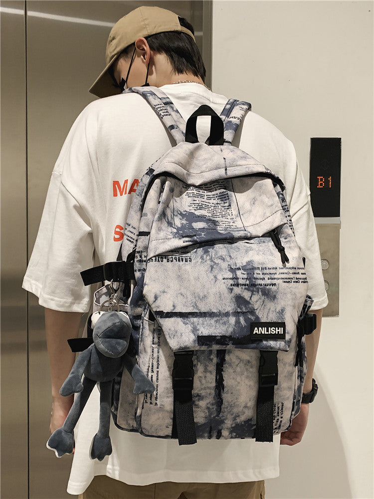 Street Tooling Style Heavy Metal Dark Black Mountain Series Harajuku Trendy Backpack