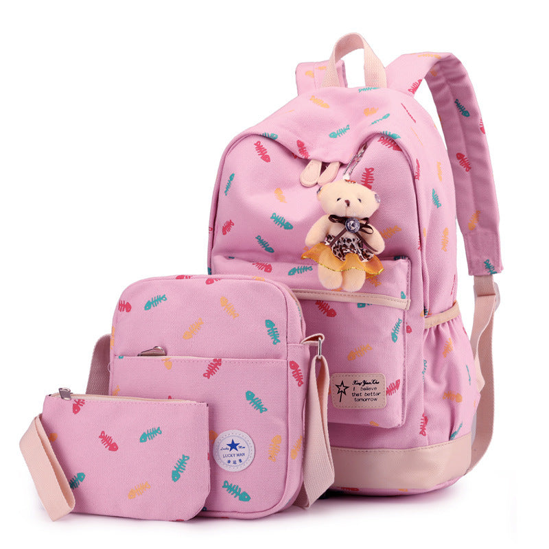 Artistic canvas female four-piece school bag