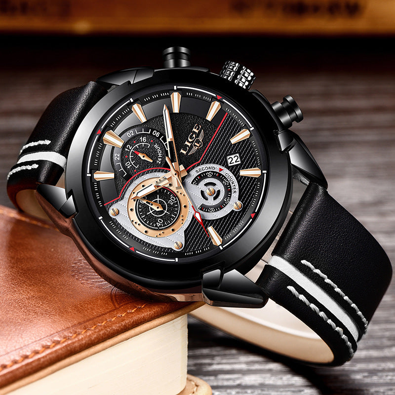 casual fashion trend business waterproof belt watch men's multi-function luminous watch