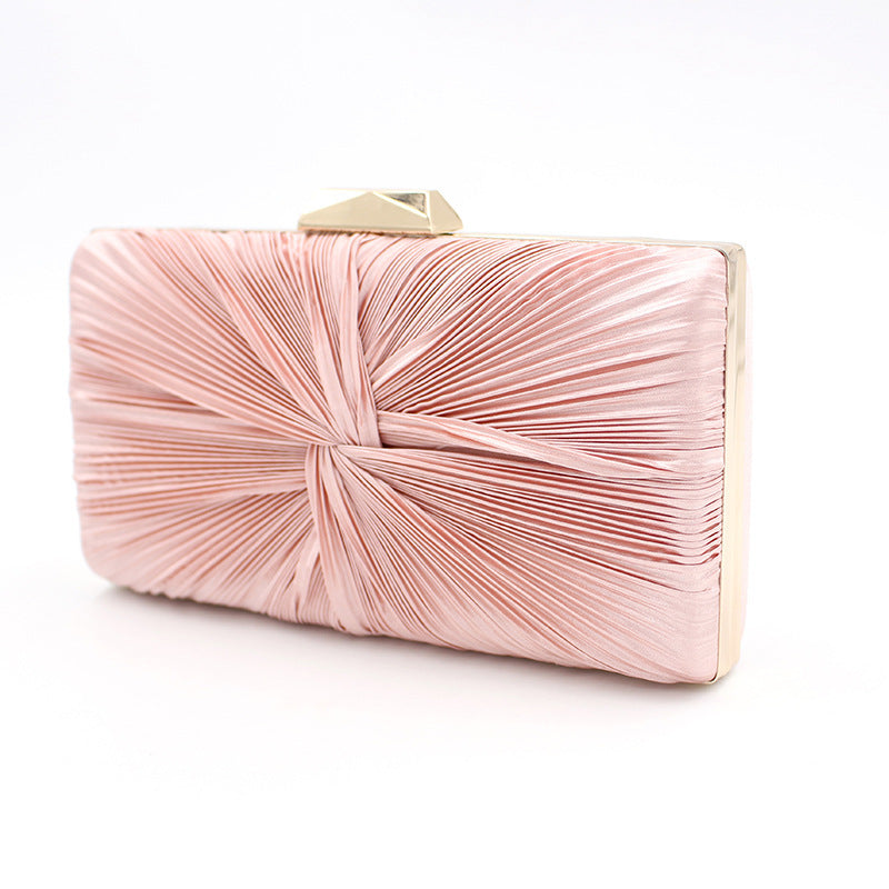 New Simple Pleated Soft Top Evening Bag With Chain Handle