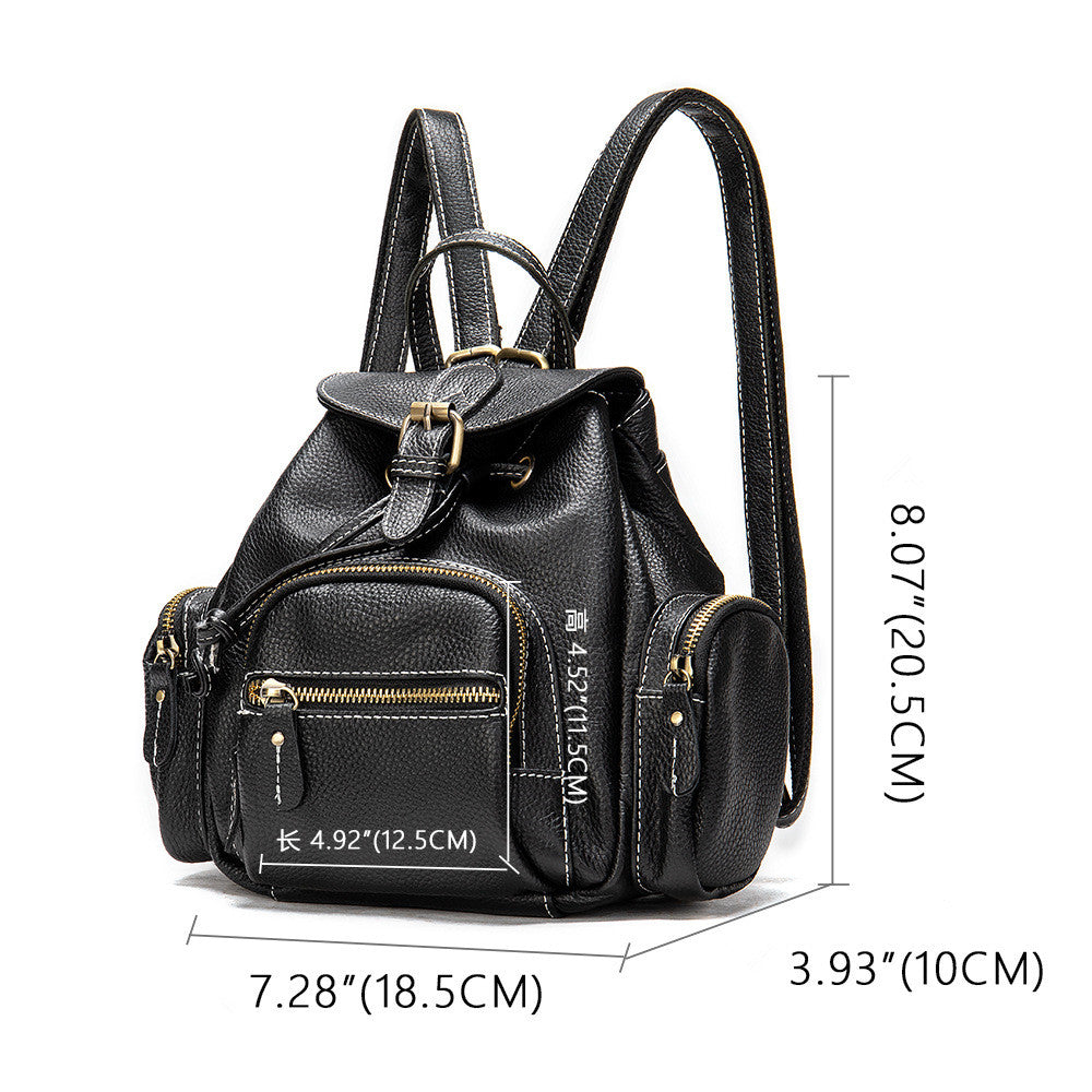 Backpack leather large capacity retro small bag