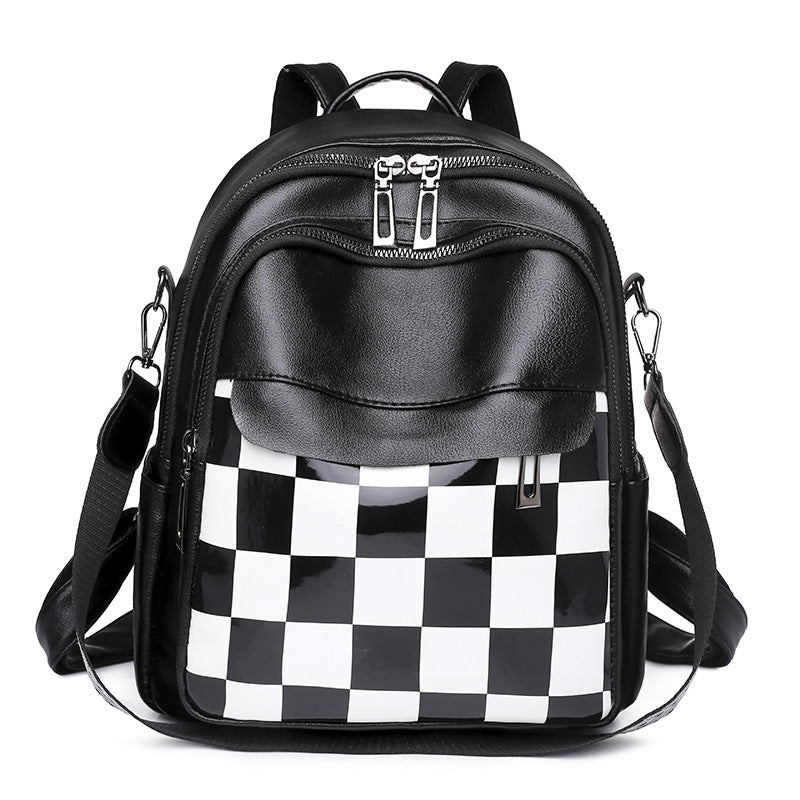 Soft Leather British Check Versatile Travel Backpack