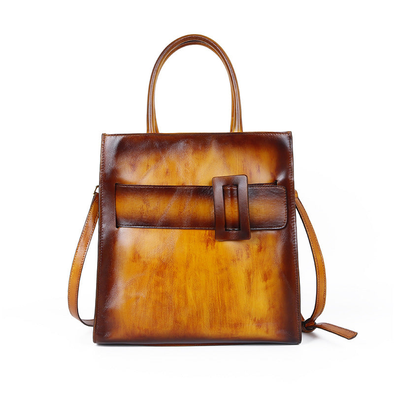 Fashionable Top Layer Cowhide Chinese Style Large-Capacity One-Shoulder Diagonal Handbag