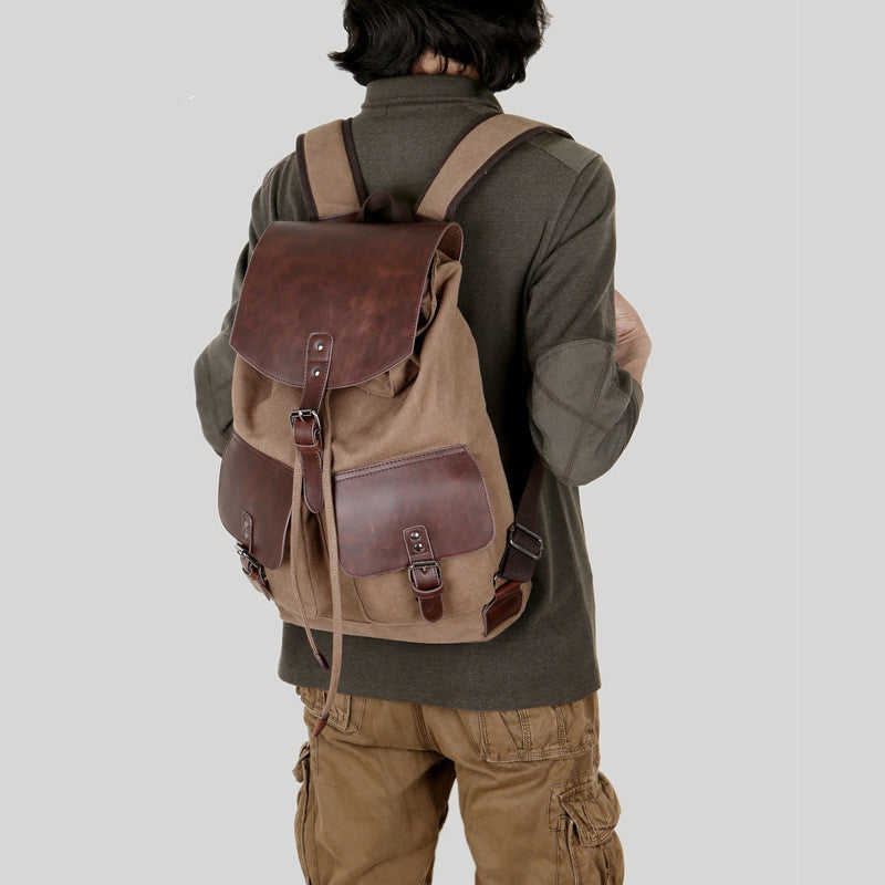 Canvas With Crazy Horse Leather Men's Backpack