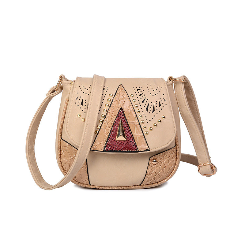 One-shoulder rivet saddle bag