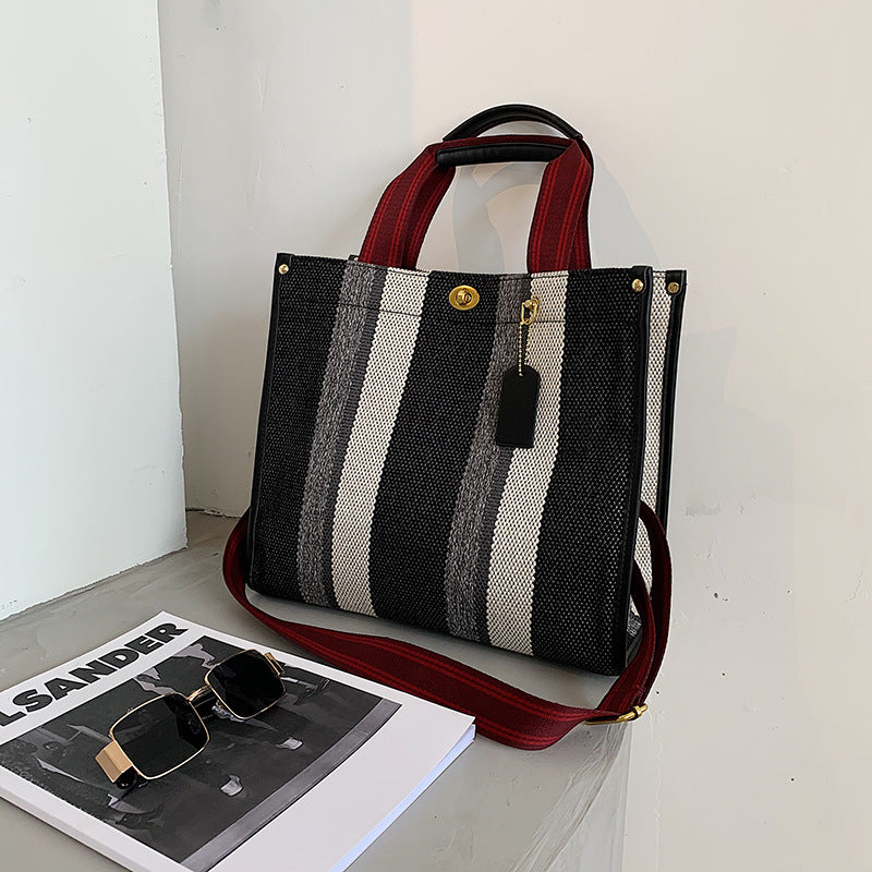 Fashion High-quality Striped Contrasting Color Shopping Bag