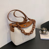 Painted Thick Chain Portable Large-capacity Canvas Bag Hit Color PU Single Shoulder