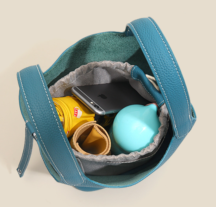 Colorblock Vegetable Basket Leather Bucket Bag