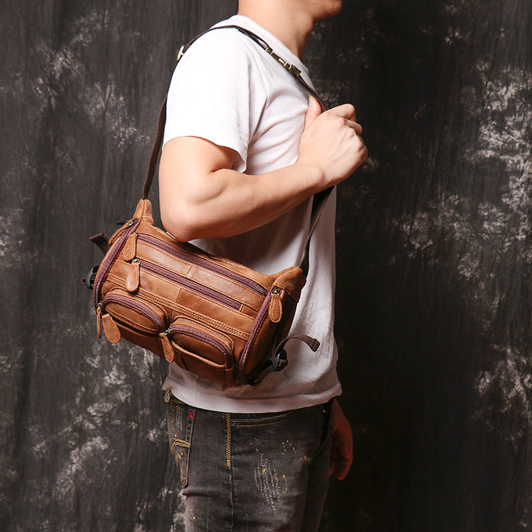 Men's Leather Large-capacity Frosted Cowhide Chest Bag