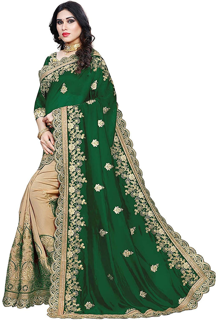 Women's Plain Weave Silk Embroidery Work Saree With Blouse Piece Indian Sari Traditional Saree Wedding Dress Handmade Famous Actress Style Party Wear Free Size Ethenic Wear Clothes For Women