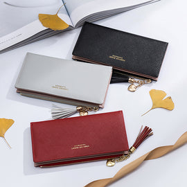 Fashion Simple Cross Pattern Tassel Zipper Wallet