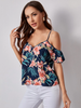 Cold Shoulder Tropical Print Top